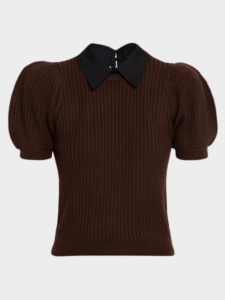 Alice And Olivia Chase Cable-Knit Puff-Sleeve Sweater Women's Xs Espresso